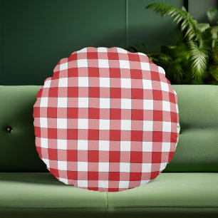 Elegant Countryside Picnic White Red Checkered Rund Kudde