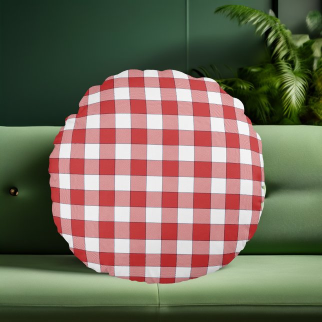 Elegant Countryside Picnic White Red Checkered Rund Kudde (Skapare uppladdad)