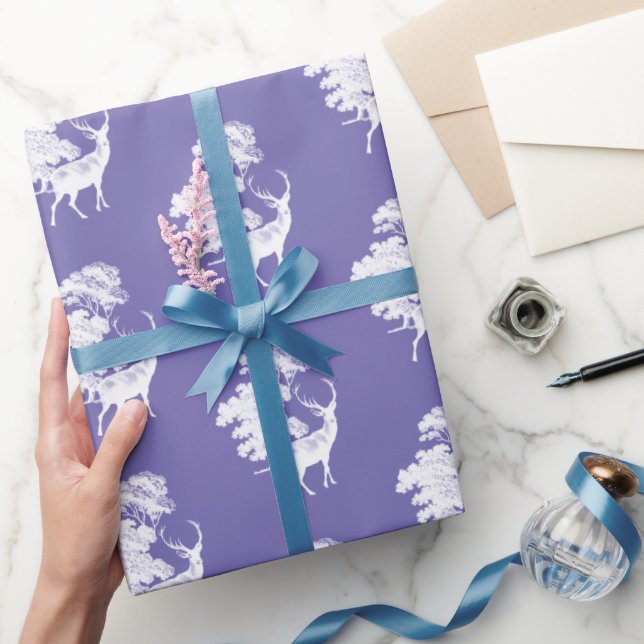 Elegant Countryside Toile-Hjort på Periwinkle Blue Presentpapper (Gifting)
