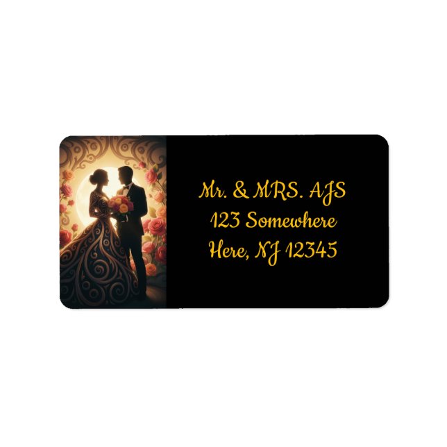 Elegant Couple Silhouette with Roses Adressetikett (Framsidan)