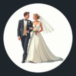 Elegant Couple Wedding Sticker Runt Klistermärke<br><div class="desc">A beautifully illustrated sticker featuring a charming bride and groom,  perfect for wedding celebrations and romantic decor!</div>