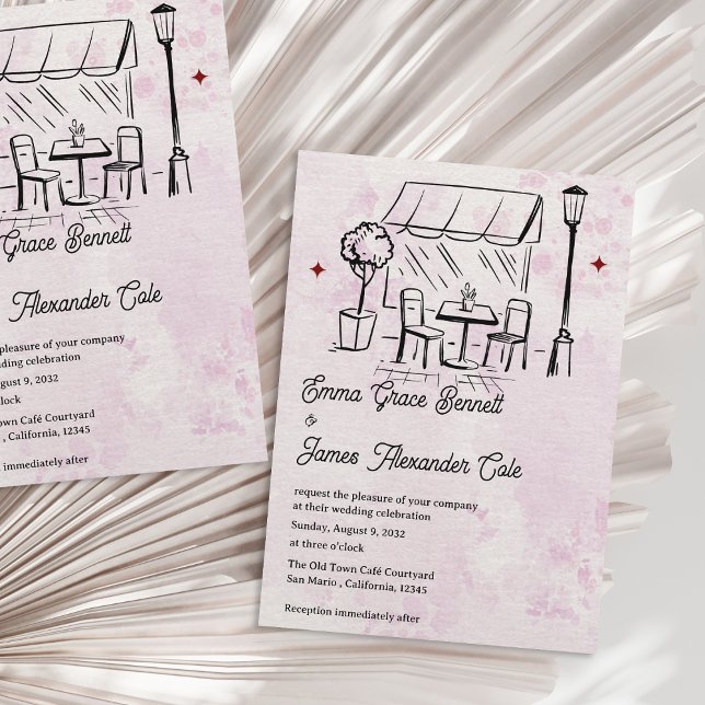 Elegant Courtyard Bistro Theme Romantic Wedding Inbjudningar (Elegant Courtyard Bistro Theme Romantic Wedding Invitation)