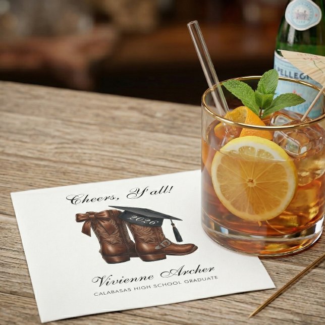 Elegant Cowgirl Bow Boots Graduation Pappersservett (Country Chic Graduation Cocktail Napkin)