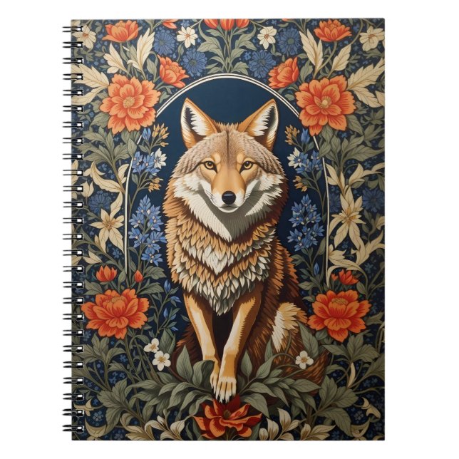 Elegant Coyote William Morris Inspired Anteckningsbok (Framsidan)