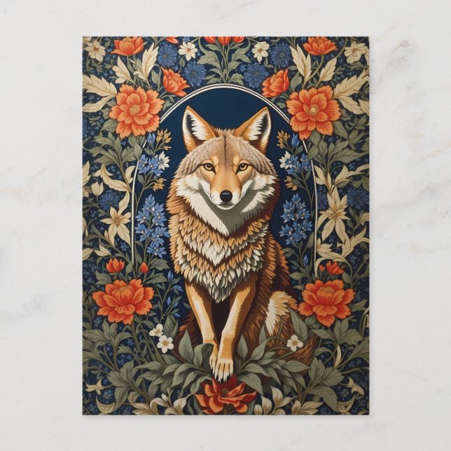 Elegant Coyote William Morris Inspired Vykort (Framsida)