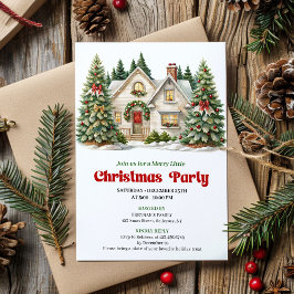 Elegant Cozy Christmas house invitation watercolor Inbjudningar