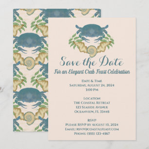 Elegant Crab Feast Watercolor Blue Crabs, Seashell Inbjudningar