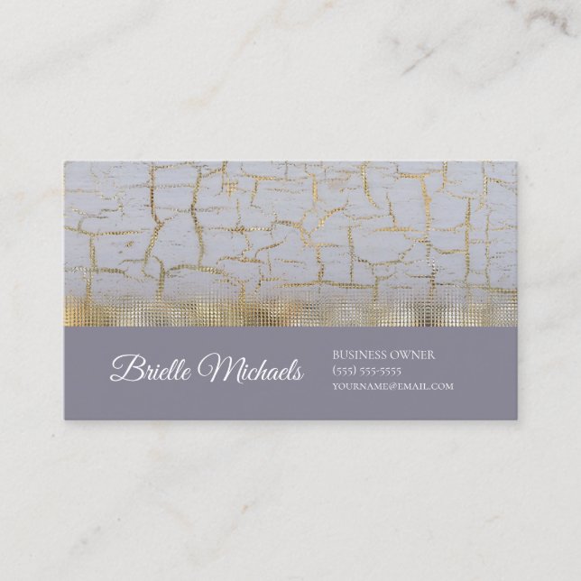 Elegant Cracks Paint Dusty Lavender Gold Foil Visitkort (Framsida)