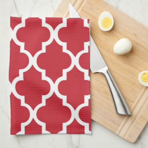Elegant Cranberry Red Quatrefoil Tiles Mönster Kökshandduk