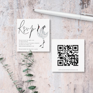 Elegant Crane Bird Script QR Code Bröllop OSA Tilläggskort
