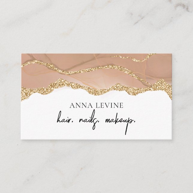 Elegant Cream  Agate och Guld Visitkort (Framsida)