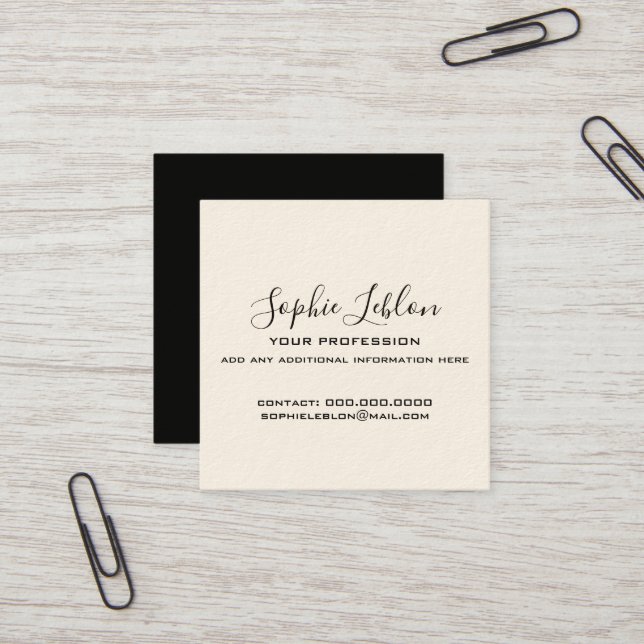 Elegant Cream and Black Card with Script Name Fyrkantigt Visitkort (Fram/Back In Situ)