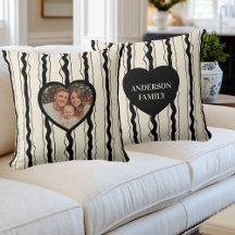 Elegant Cream and Black Stripes Heart Custom Photo