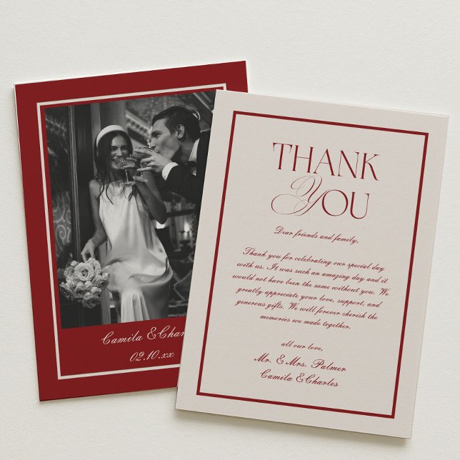 Elegant Cream and Burgundy Wedding Photo Tack Kort (Skapare uppladdad)