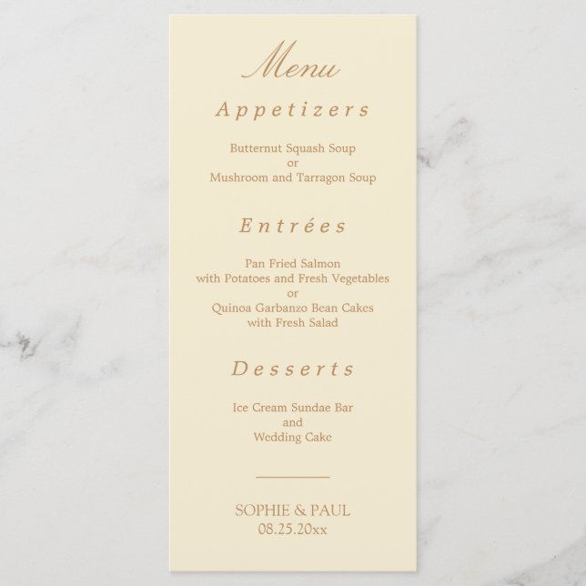 Elegant Cream Beige Bröllop Menu Meny (Framsida)