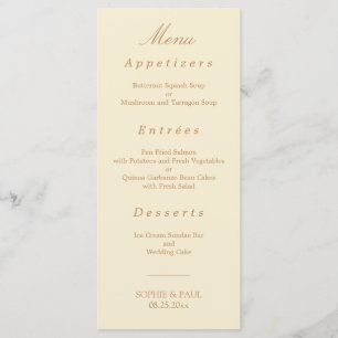 Elegant Cream Beige Bröllop Menu Meny