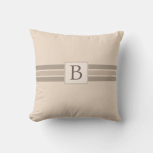 Elegant Cream Beige Stripe Banner Add Initial Kudde