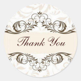 Elegant Cream Blommigt Damask Wedding Runt Klistermärke