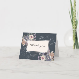 Elegant  Cream Blommigt Navy Background Bröllop Tack Kort