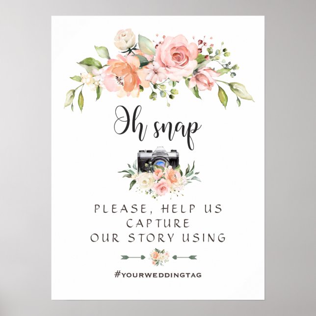 Elegant  Cream Blommigt Oh Snap Instagram Sign Poster (Framsidan)