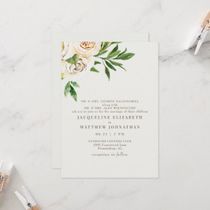 Elegant Cream Blommigt Peonies Bröllop Inbjudningar