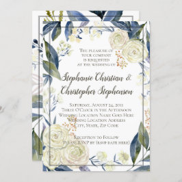 Elegant Cream Blue Watercolor Flower Bröllop Inbjudningar