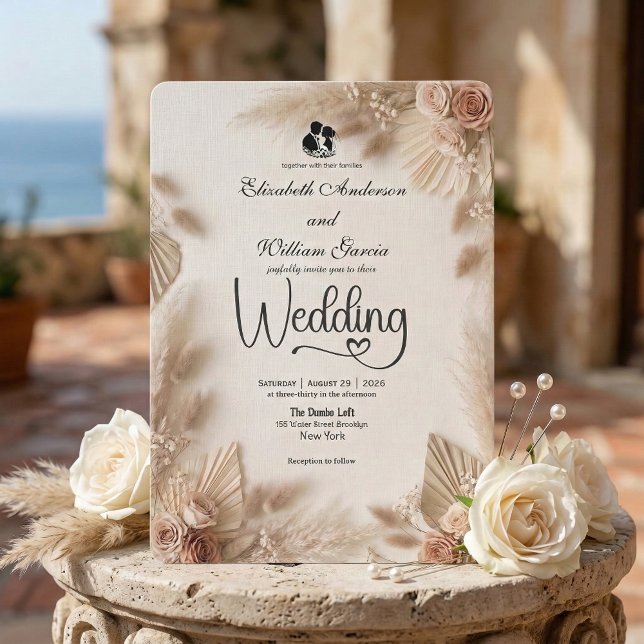 Elegant Cream Boho Rose Rustic Wedding Inbjudningar (Skapare uppladdad)