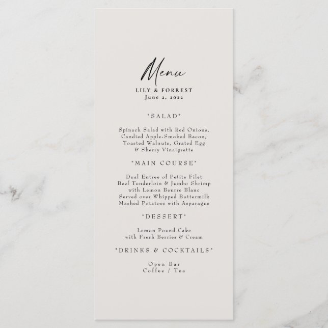 Elegant Cream Bröllop Menu & Toast Meny (Framsida)