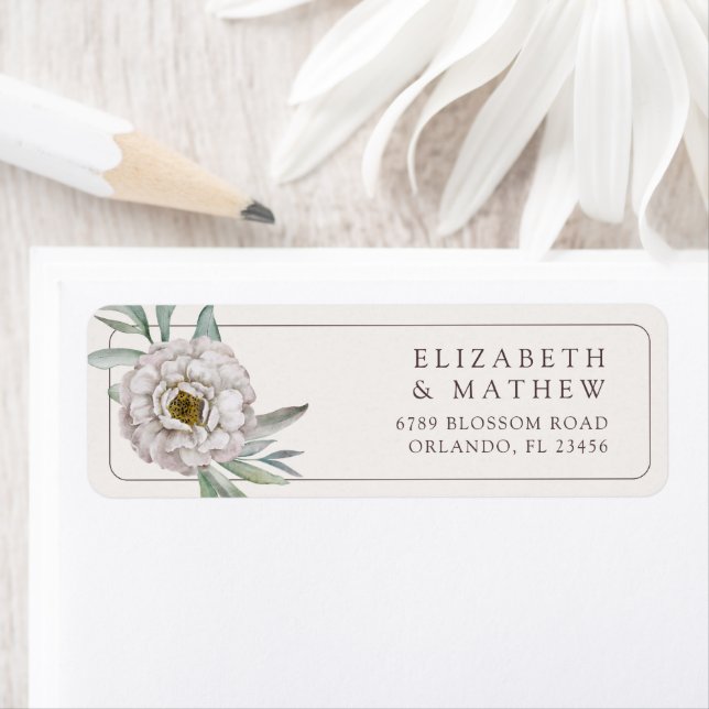 Elegant Cream & Brown Floral Wedding Label Returadress Etikett (Insitu)