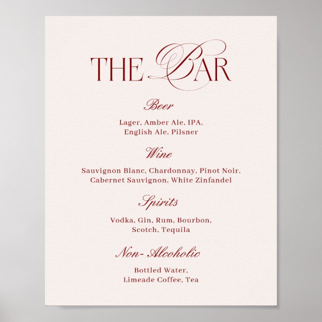 Elegant Cream & Burgundy Wedding Bar Poster (Framsidan)