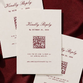 Elegant Cream & Burgundy Wedding RSVP Card Qr Code Tilläggskort