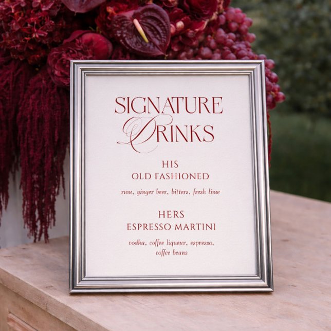 Elegant Cream & Burgundy Wedding Signature Drinks Poster (Skapare uppladdad)