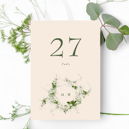 Elegant Cream Eucalyptus Utandning Monogram Bröllo Bordsnummer
