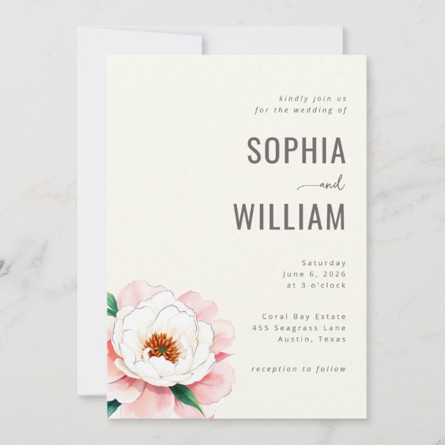 Elegant Cream Floral Wedding Invitation Inbjudningar (Framsida)