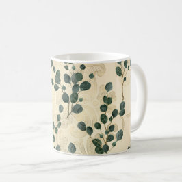 Elegant Cream Grönt Whimsical Eucalyptus Greenery Kaffemugg