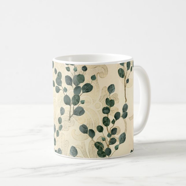 Elegant Cream Grönt Whimsical Eucalyptus Greenery Kaffemugg (Framsida höger)