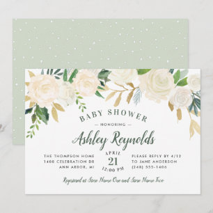 Elegant Cream Guld Blommigt Greenery Baby Shower Inbjudningar