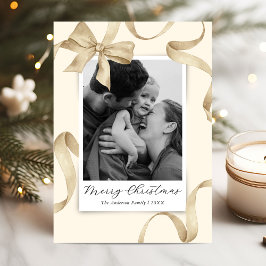 Elegant Cream Guld Bow Photo jul Julkort