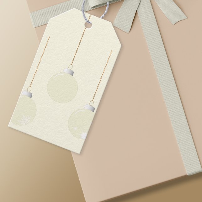 Elegant Cream jul Baubles Presentetikett (Cream Baubles Gift Tag)