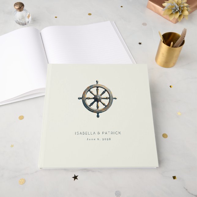 Elegant Cream Nautical Wheel Gästböcker (Framsidan öppen)