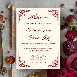 Elegant Cream och Burgundy Islamiska muslimska Brö Inbjudningar