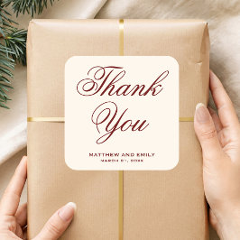 Elegant Cream och Burgundy Tack Wedding Favor Fyrkantigt Klistermärke