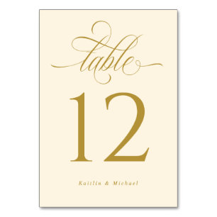 Elegant Cream och Guld Calligraphy Bröllop Bordsnummer