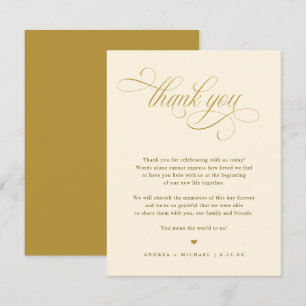 Elegant Cream och Guld Calligraphy Bröllop Tack Kort