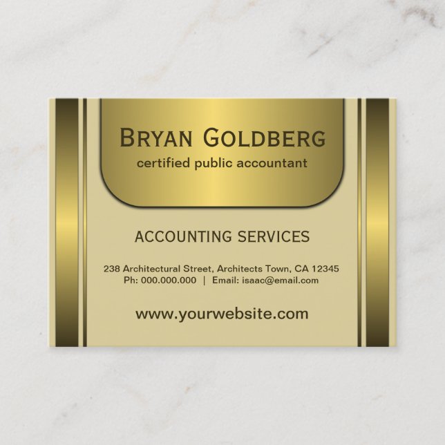Elegant Cream och Guld Plate Large CPA Accountant Visitkort (Framsida)
