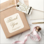 Elegant Cream och Guld Tack Wedding Favor Fyrkantigt Klistermärke<br><div class="desc">Cream-bröllopsmärke.</div>