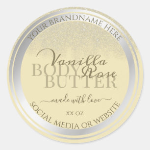 Elegant Cream och Silver produktförpackningsetiket Runt Klistermärke
