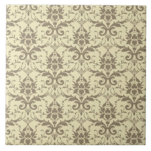 Elegant Cream och Tan Damask Kakelplatta