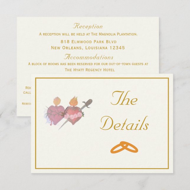 Elegant Cream & Ochre Two Hearts Catholic Wedding  Tilläggskort (Fram/baksida)