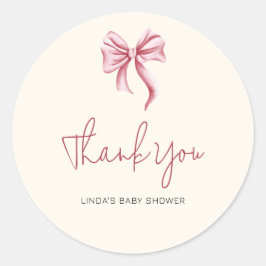Elegant Cream Pink Girl Bow Baby Shower Thank You Runt Klistermärke